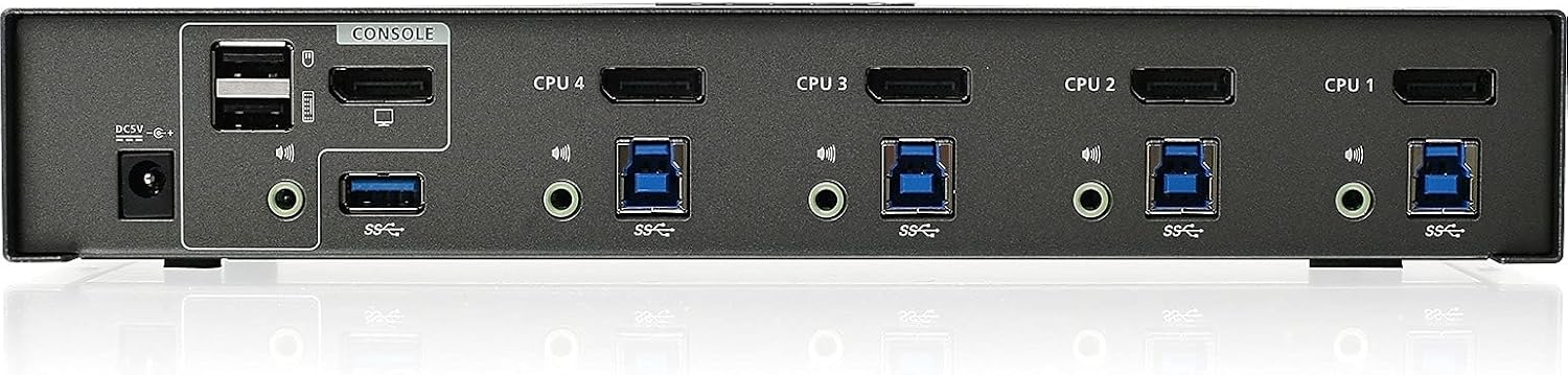 IOGEAR 4-Port DisplayPort KVMP Switch - 4K 30Hz - 2-Port USB 3.1 Hub Rate 5Gbps - Keyboard Mouse Input - 7.1 HD Audio - Front Panel Selector - TAA Compliant - Mac/Win - GCS1904 Black