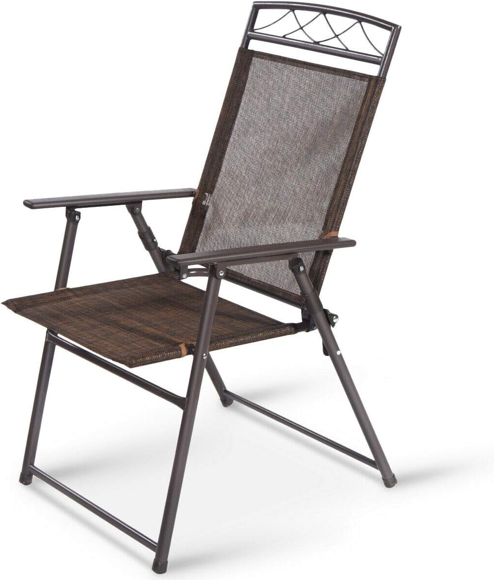 Giantex Set of 4 Patio Folding Sling Chairs Steel Camping Deck Garden Pool Backyard Chairs