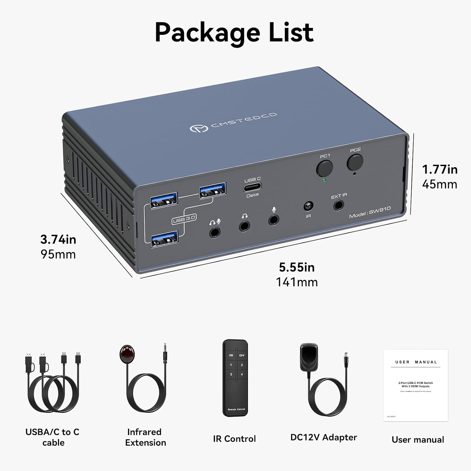 KVM Switch 2 Monitors 2 Computers Docking Station 16-in-1 4K120Hz for M1/M2/M3/M4 with Ethernet EDID, USB 3.0/USB C Thunderbolt 3/4/5 in, 2 HDMI Out Extended/Mirrored Mode for Windows Mac