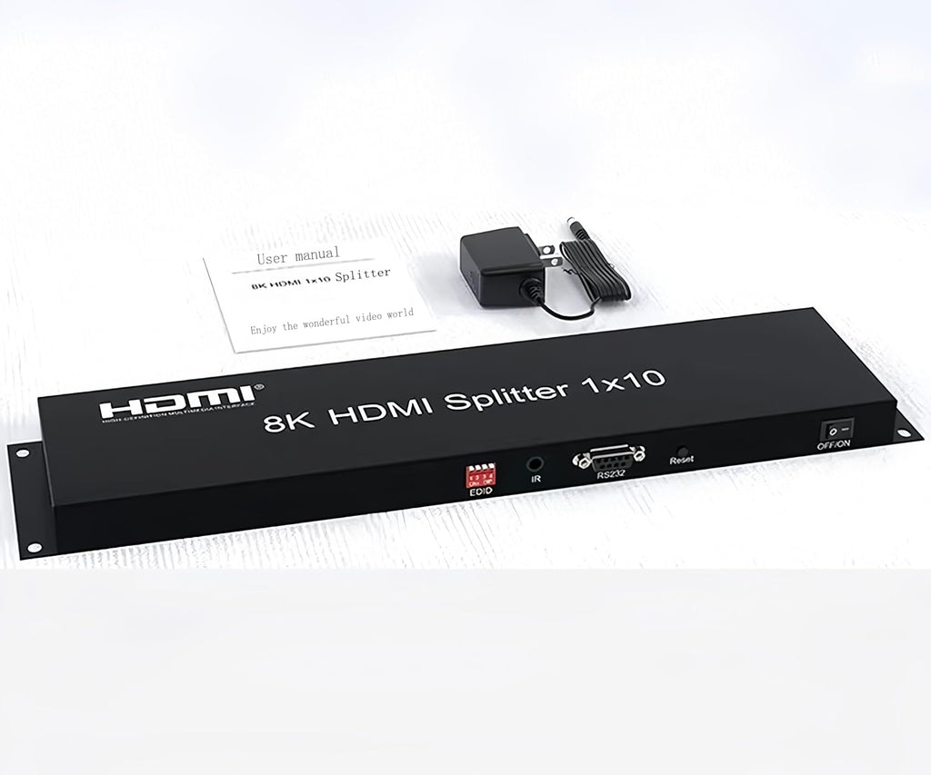 8K HDMI Splitter 1×10 HDMI2.1 Replicator Distributor 1 in 10 Out Affordable Splitter Multi-Monitor 8K@60Hz Full Ultra-HD Supports EDID RS232 Rest Button 3D HDR 48Gbps for Xbox PS4 DVD HDTV etc