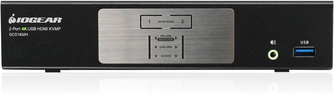 IOGEAR 2-Port HDMI 4K KVMP Switch - 2-Port USB 3.1 Hub Transfer Rate 5Gbps - 4K 60Hz - Control 2 Computers w/1 Keyboard Mouse - HD Audio - Auto Scan Mode - TAA - Mac / Win - GCS1932H