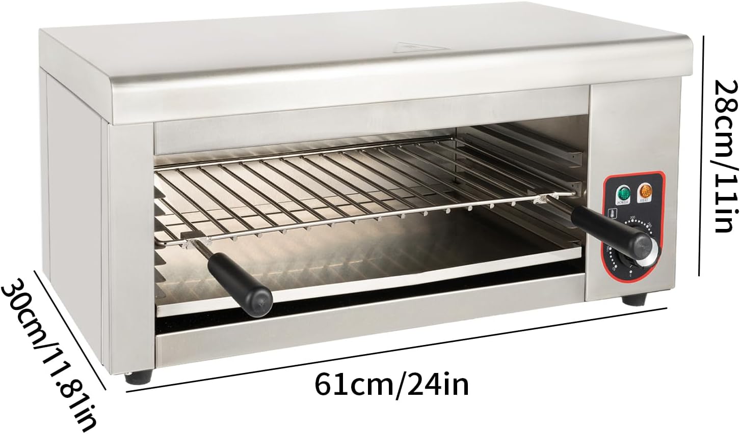 Electric Cheese Melter Cheesemelter Grill 1500W Countertop Indoor Electric Grill, Temperature Adjustable 122-572°F Commercial Cheese Melter Stainless Steel Toaster Oven
