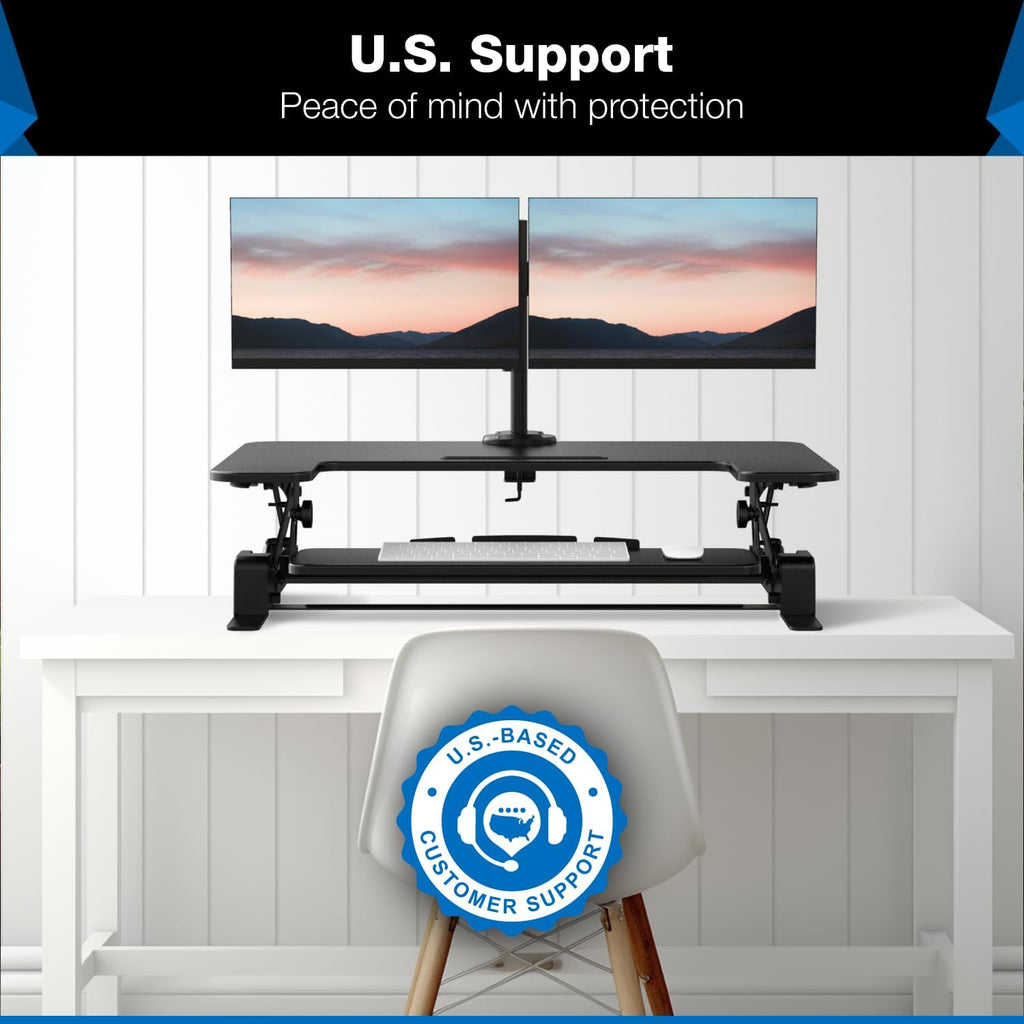 Mount-It! Standing Desk Converter Dual Monitor, 2 Screen Mounts Included, Height Adjustable Desk Riser in Black, Stand Up Desk Convertor Large 36' Wide, Sit Stand Convertor with Manual Lift Gas Spring