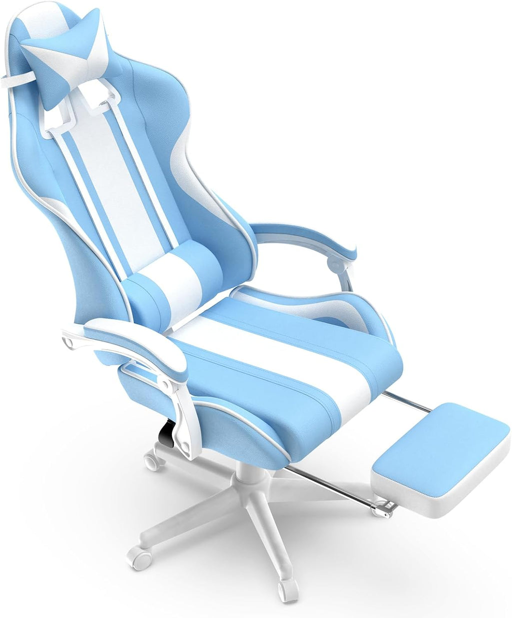 Ferghana Gaming Chairs, Ergonomic Racing Style PC Game Computer Chair with Headrest Lumbar Support Adjustable Recliner PU Leather Video Computer Chair(Light Blue)