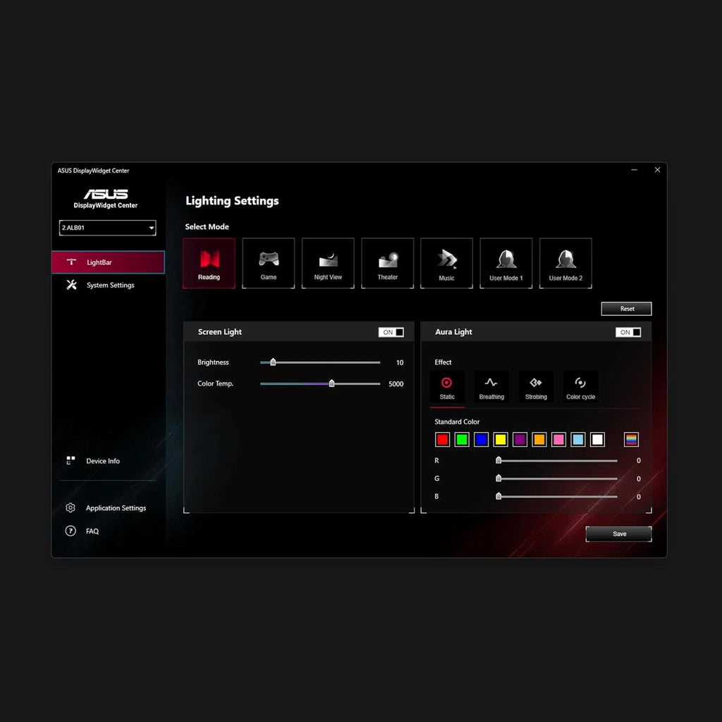 ASUS ROG Aura Monitor Light Bar (ALB01) - Asymmetrical Lighting bar, 3 Modes, RGB Lighting, USB-C, Patented clamp, Magnetic Buckle, Aura Sync Compatible, DisplayWidget Center, Quick Installation