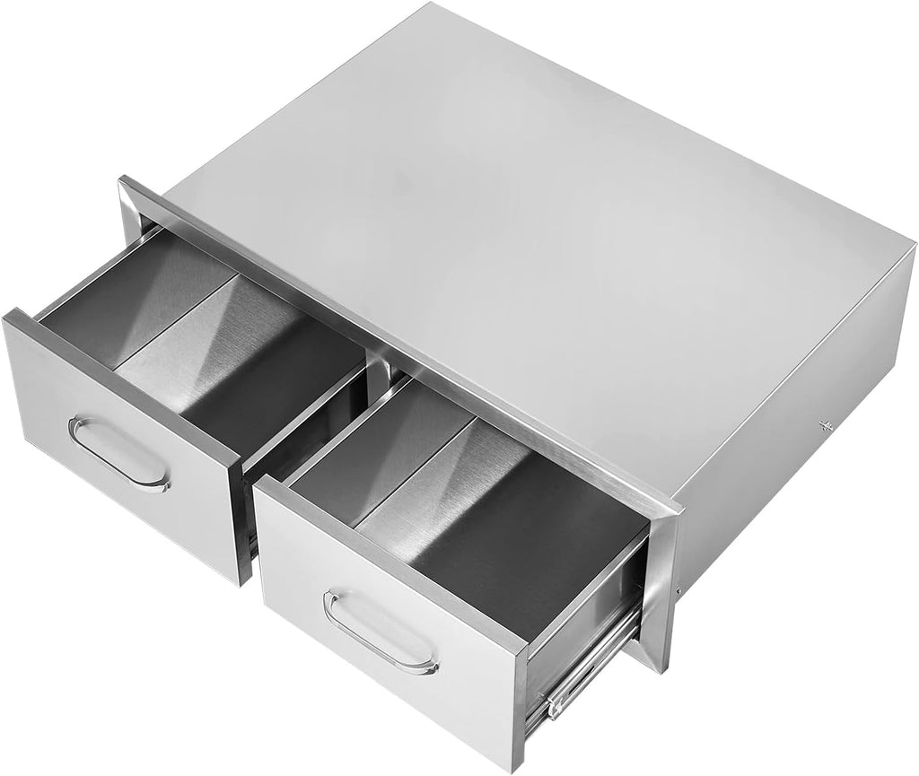 VEVOR Outdoor Kitchen Drawers 30' W x 10' H x 20' D, Horizontal Double BBQ Access Drawers Stainless Steel with Handle, BBQ Island Drawers for Outdoor Kitchens or Patio Grill Station