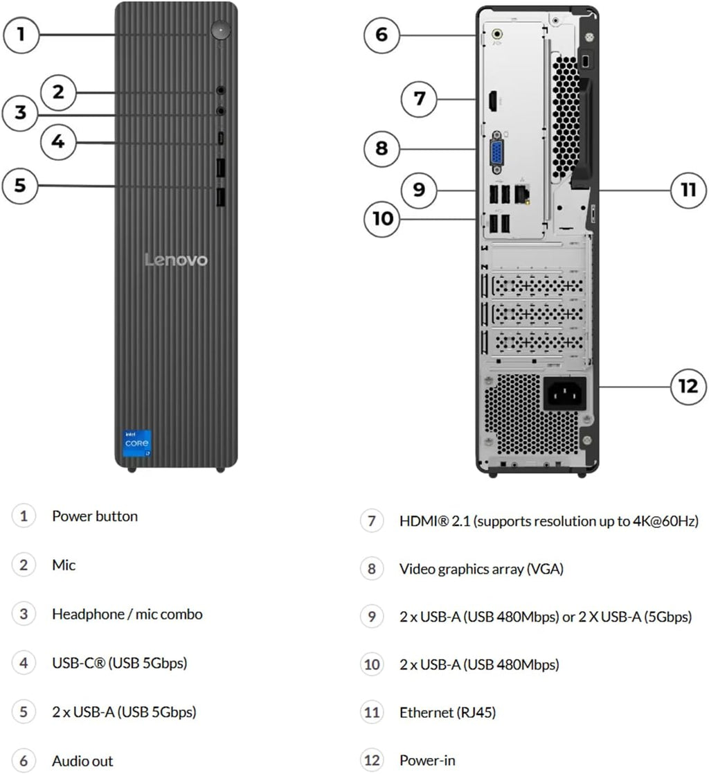 Lenovo IdeaCentre Liter Tower Desktop Computer • Intel Core i7-12700K Processor • 16GB DDR5 • 512GB SSD • Office 365 for The Web • HDMI + VGA • Wi-Fi 6 • Wired Keyboard & Mouse • Windows 11
