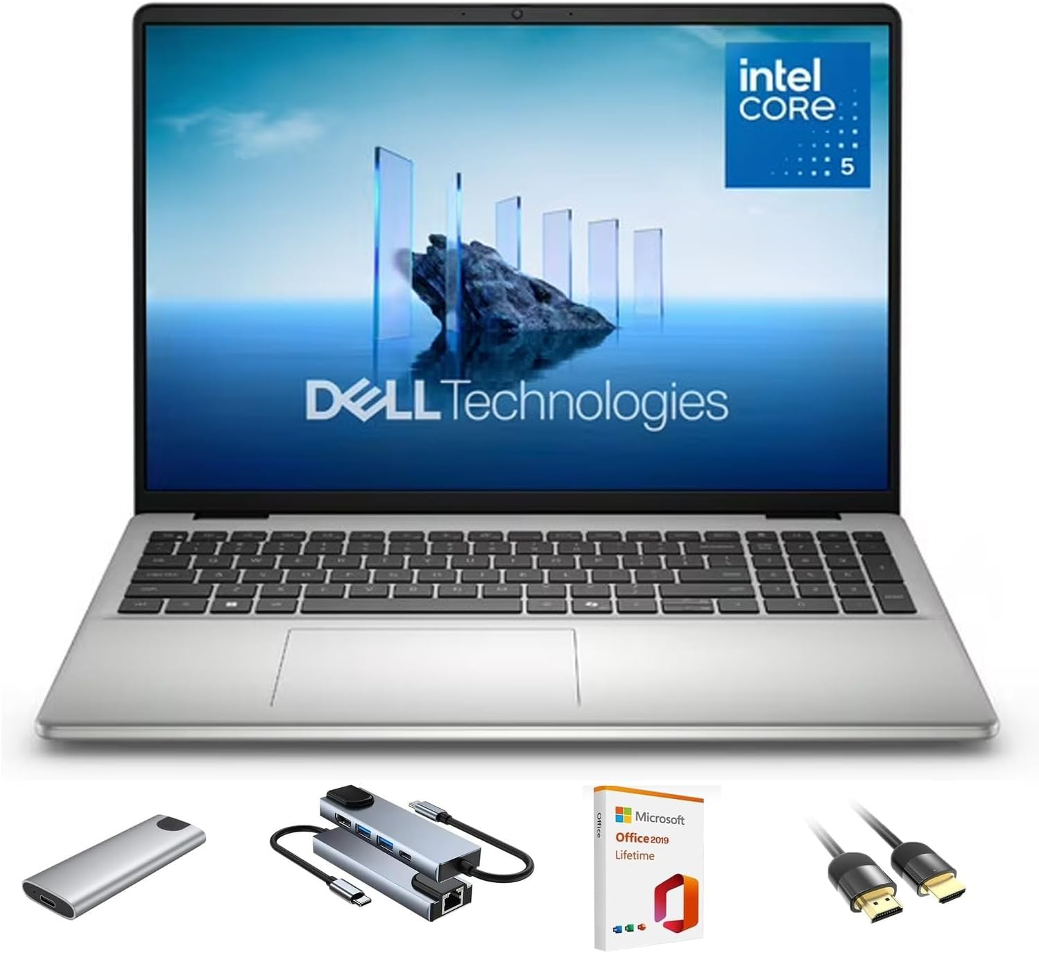 Dell 16' Touchscreen Laptop, Business & Student Laptop Computer, w/Office Lifetime Win 11 Pro, Intel Core 5 120U, 8GB RAM, 256GB SSD, Copilot AI, Mytrix 3-in-1 External Storage, WiFi 6, Keypad, HDMI
