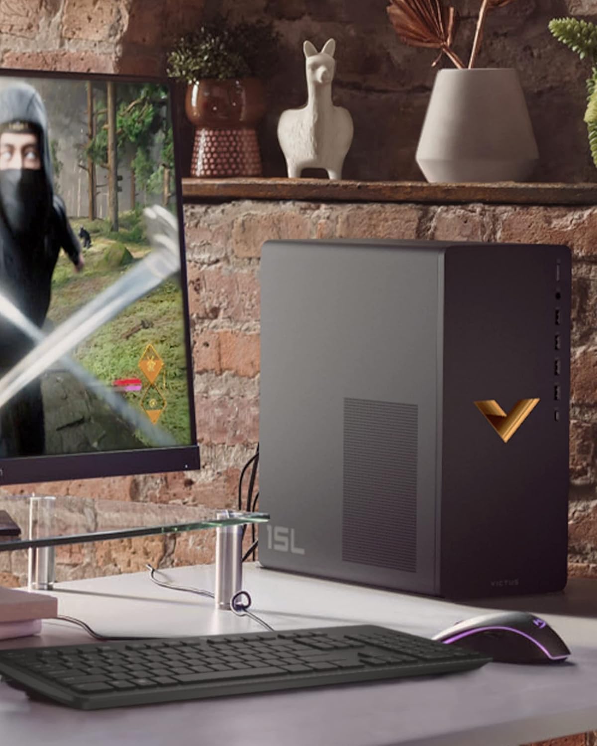 HP Victus 15L Desktop | Gaming PC | AMD Ryzen 7 5700G, 8-Core Processor | 32GB RAM, 1TB SSD | AMD Radeon RX 6400 Graphics (4 GB GDDR6 Dedicated) | WiFi 6, Bluetooth 5.3 | Windows 11 | Mica Silver