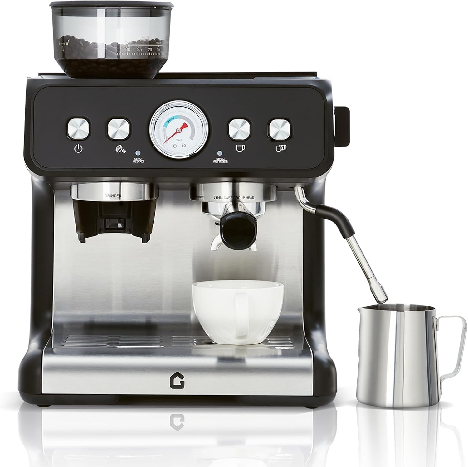 20-Bar Espresso Coffee Machine with Built-In Grinder, 2.8L Removable Tank, Adjustable Shot Volume & Steam Wand, Stainless Steel Coffee Maker for Home or Office