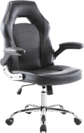 ZUNMOS Home Gaming Ergonomic Office Flip-up Armrest and Height Adjustable Desk Splicing PU Leather Computer Chair with Lumbar Support, Black (3959-BKZ6)