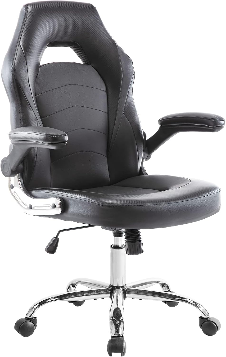 ZUNMOS Home Gaming Ergonomic Office Flip-up Armrest and Height Adjustable Desk Splicing PU Leather Computer Chair with Lumbar Support, Black (3959-BKZ6)