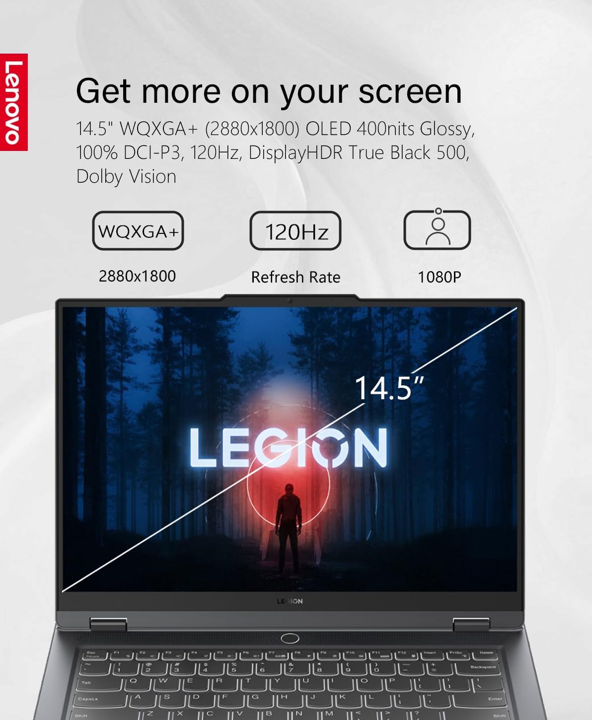 Lenovo Legion Slim 5 14.5' 120Hz WQXGA+ IPS Gaming Laptop, AMD Ryzen 7 7840HS(8-core), NVIDIA GeForce RTX 4060, 16GB RAM, 1TB SSD, Wi-Fi 6, White Backlit, Win11, Storm Gray, W/GaLiMu