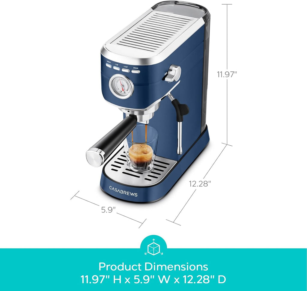 CASABREWS CM5418 Espresso Machine 20 Bar, Compact Espresso Maker with Steam Milk Frother, Stainless Steel Coffee Machine with 34oz Removable Water Tank for Cappuccino Latte, Sapphire Blue