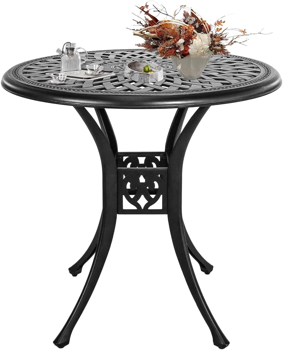 3 Piece Outdoor Dining Set,Cast Aluminum Bistro Set with Umbrella Hole, All Weather Patio Furniture Set, Small Patio Dining Set for Garden/Balcony/Deck, Black