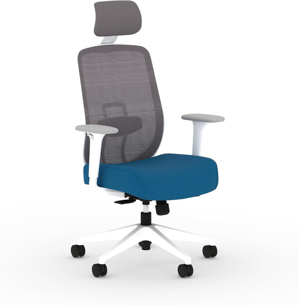 HON Altern Ergonomic Office Chair with Headrest, Mid‑Back Mesh Desk Chair, Adjustable Arms, Seat Slide, Synchro‑Tilt, Rolling Computer Seat for Home Office, White Frame, Peacock