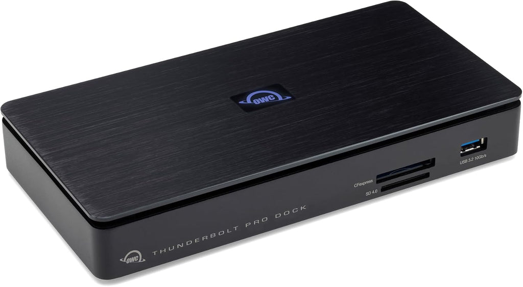 OWC 10-port Thunderbolt Pro Dock, 85W charging, Dual Thunderbolt 40 Gb/s (USB-C), USB-C and (3) USB Type A 10Gb/s, DisplayPort, 10GbE, CFexpress, SD, Single 8K or Dual 6K 60Hz Displays, For Mac and PC
