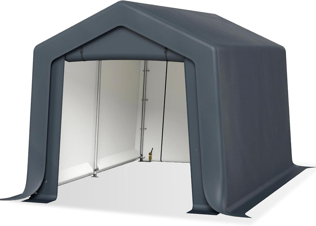 Sophia & William Outdoor Storage Shed,Carport 8x12 ft Heavy Duty, Portable Garden Yard Car Port Shelter Storage Tent Garage with Roll Up Doors and Ventilation, Grey