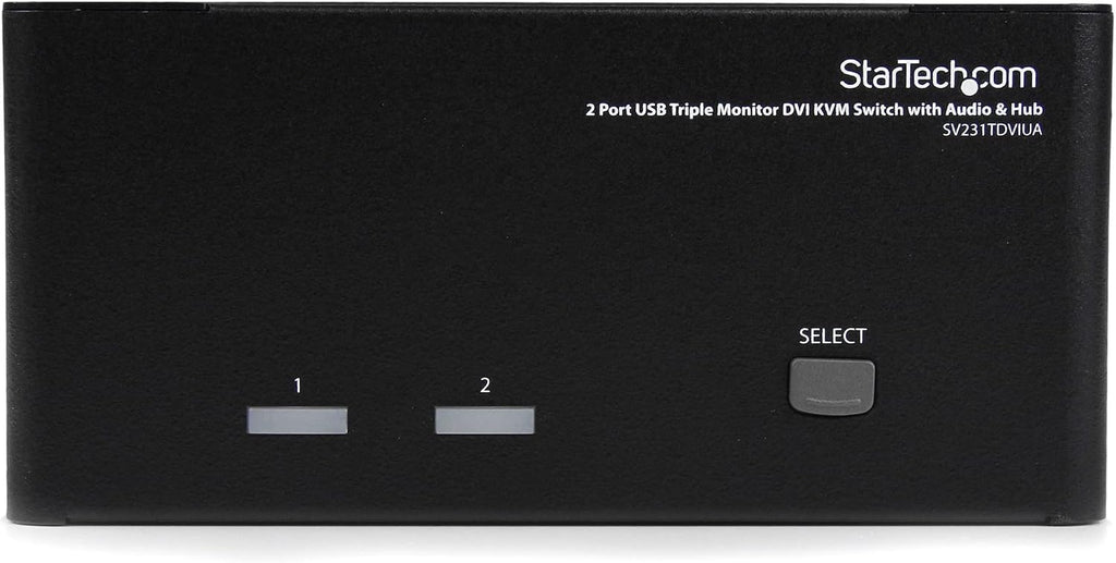 StarTech.com 2 Port Triple Monitor DVI USB KVM Switch with Audio & USB 2.0 Hub - Multi Monitor KVM - Dual Port KVM Switch (SV231TDVIUA),Black