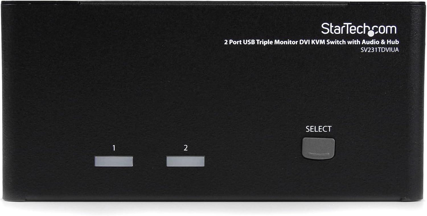 StarTech.com 2 Port Triple Monitor DVI USB KVM Switch with Audio & USB 2.0 Hub - Multi Monitor KVM - Dual Port KVM Switch (SV231TDVIUA),Black
