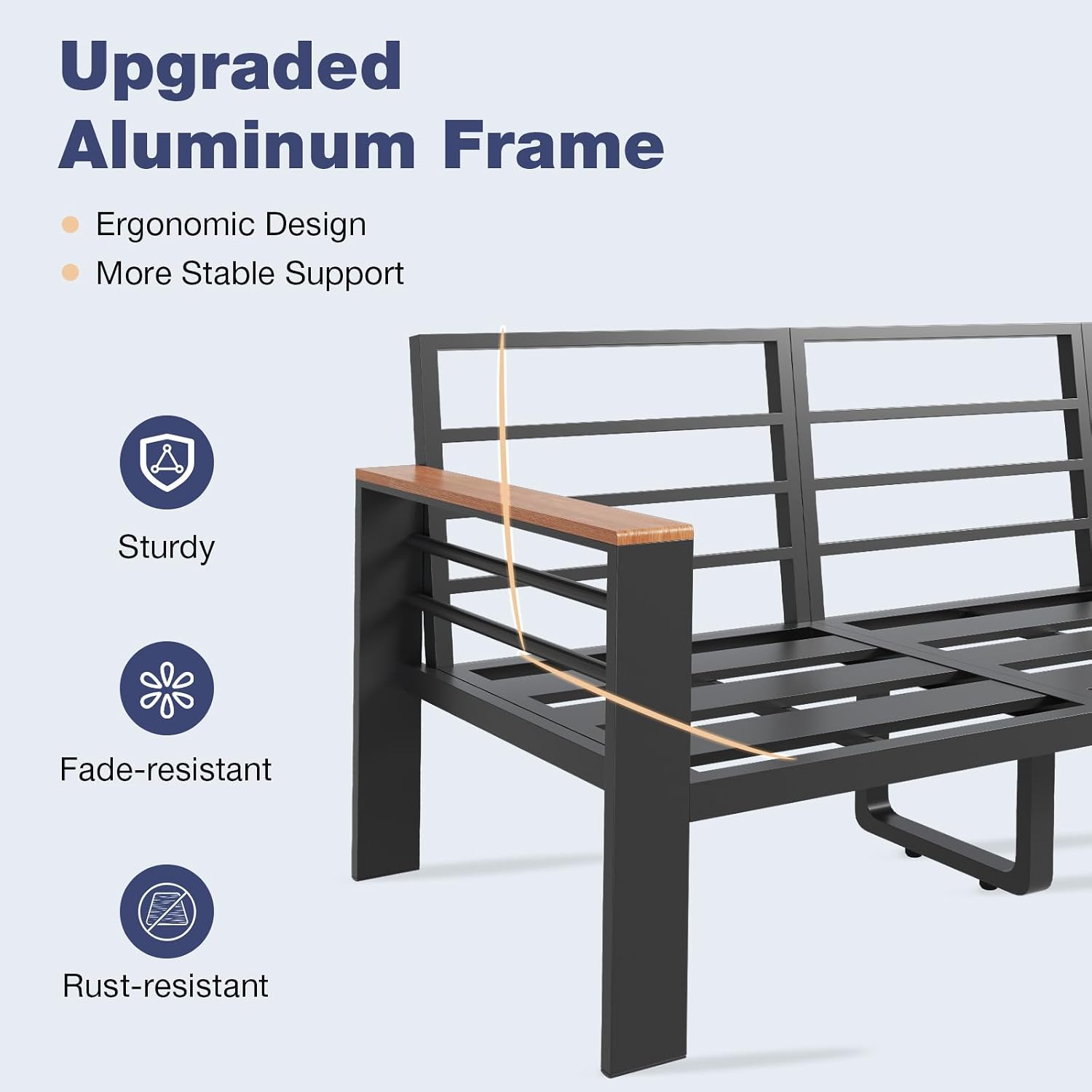 Aoxun Aluminum Patio Furniture Set 4 Seats, Oversized Outdoor Sectional with Washable Thick Cushions, Coffee Table and Waterproof Cover, Patio Conversation Sets for Porch, Balcony, Deck
