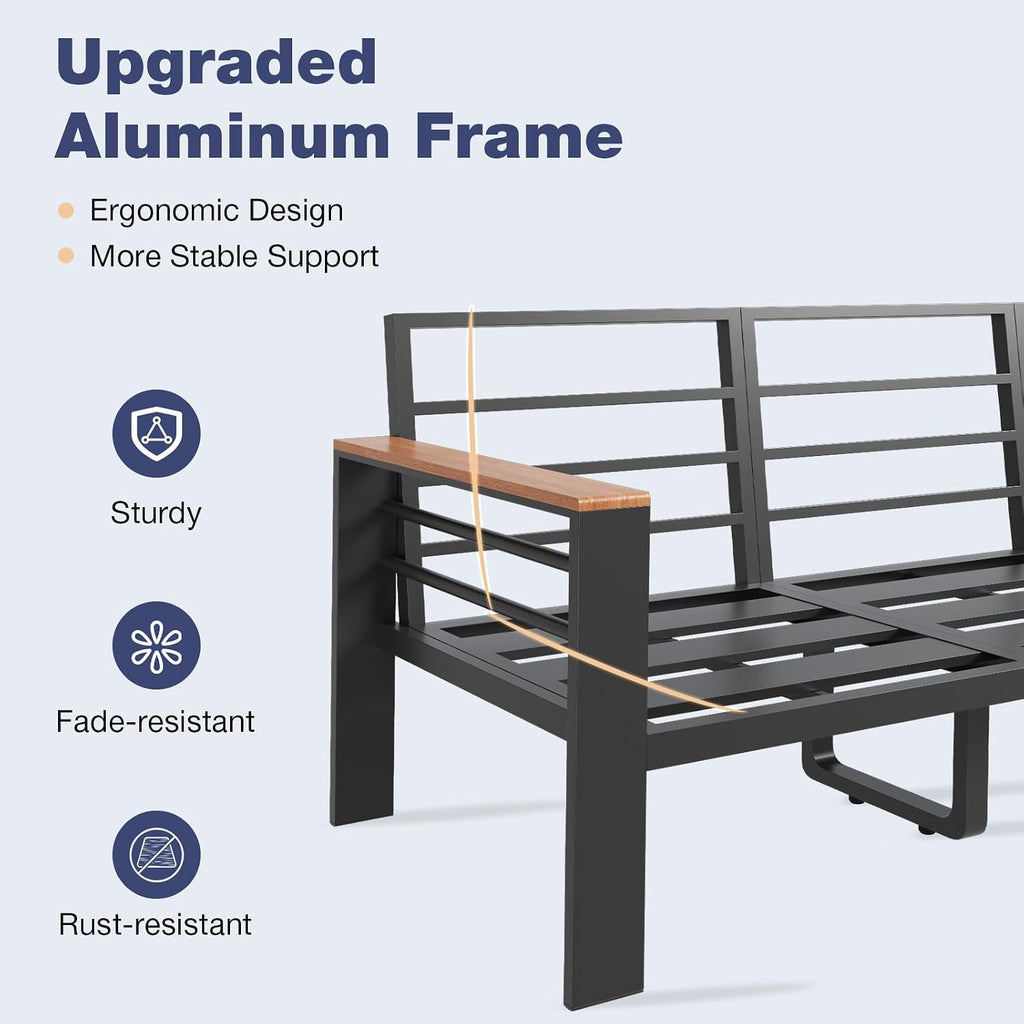 Aoxun Aluminum Patio Furniture Set with Umbrella 4 Seats, Oversized Outdoor Sectional with Washable Thick Cushions, Coffee Table and Waterproof Cover, Patio Conversation Sets for Porch, Balcony, Deck