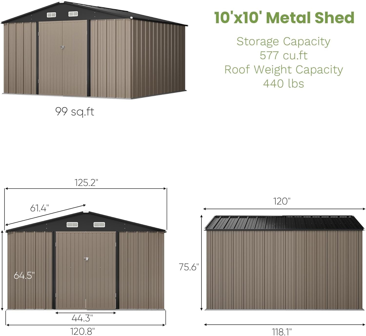 Greesum 10x10FT Outdoor Storage Shed, Utility Tool Shed Metal Storage Shed with Door & Lock for Patio Storage, Garden, Lawn, Brown