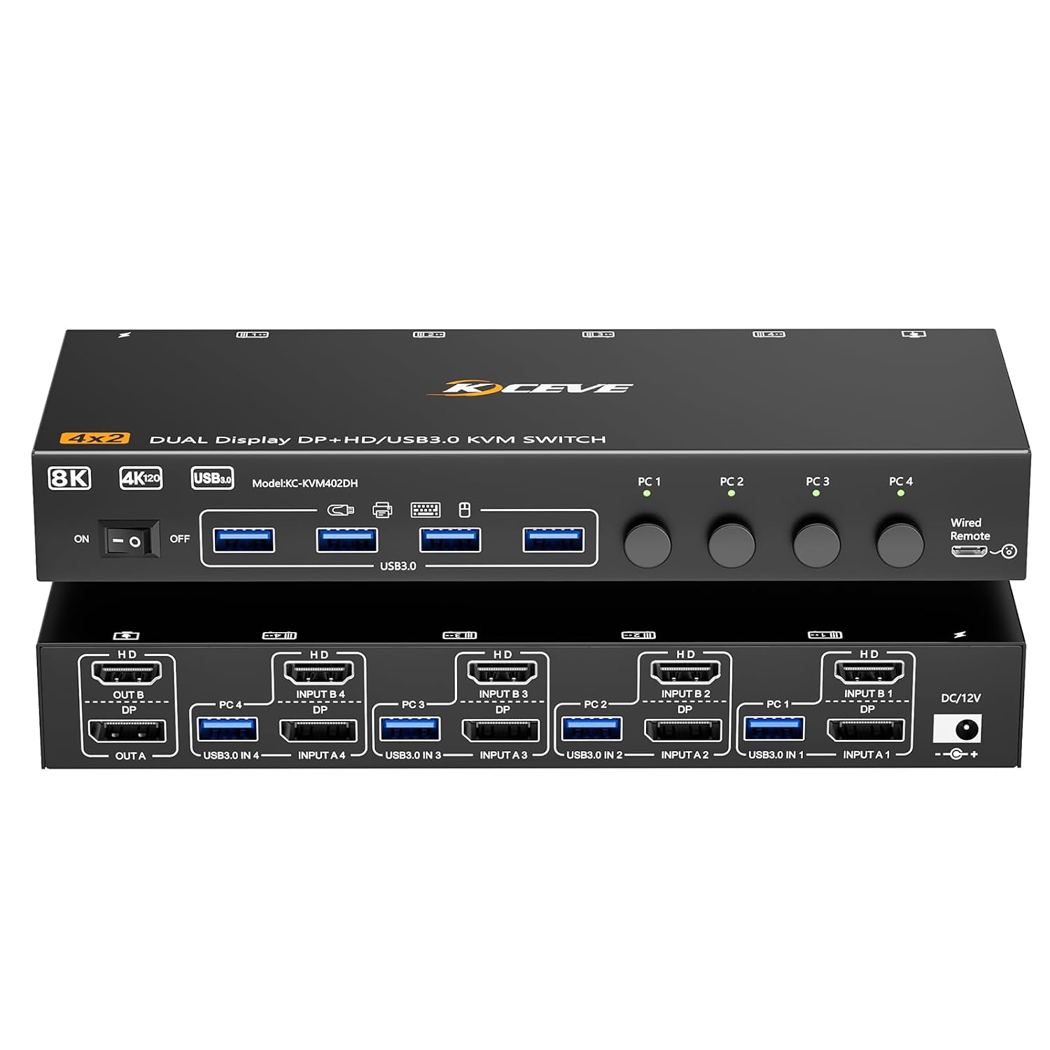 4 Computers 2 Monitors DP+HDMI KVM Switch