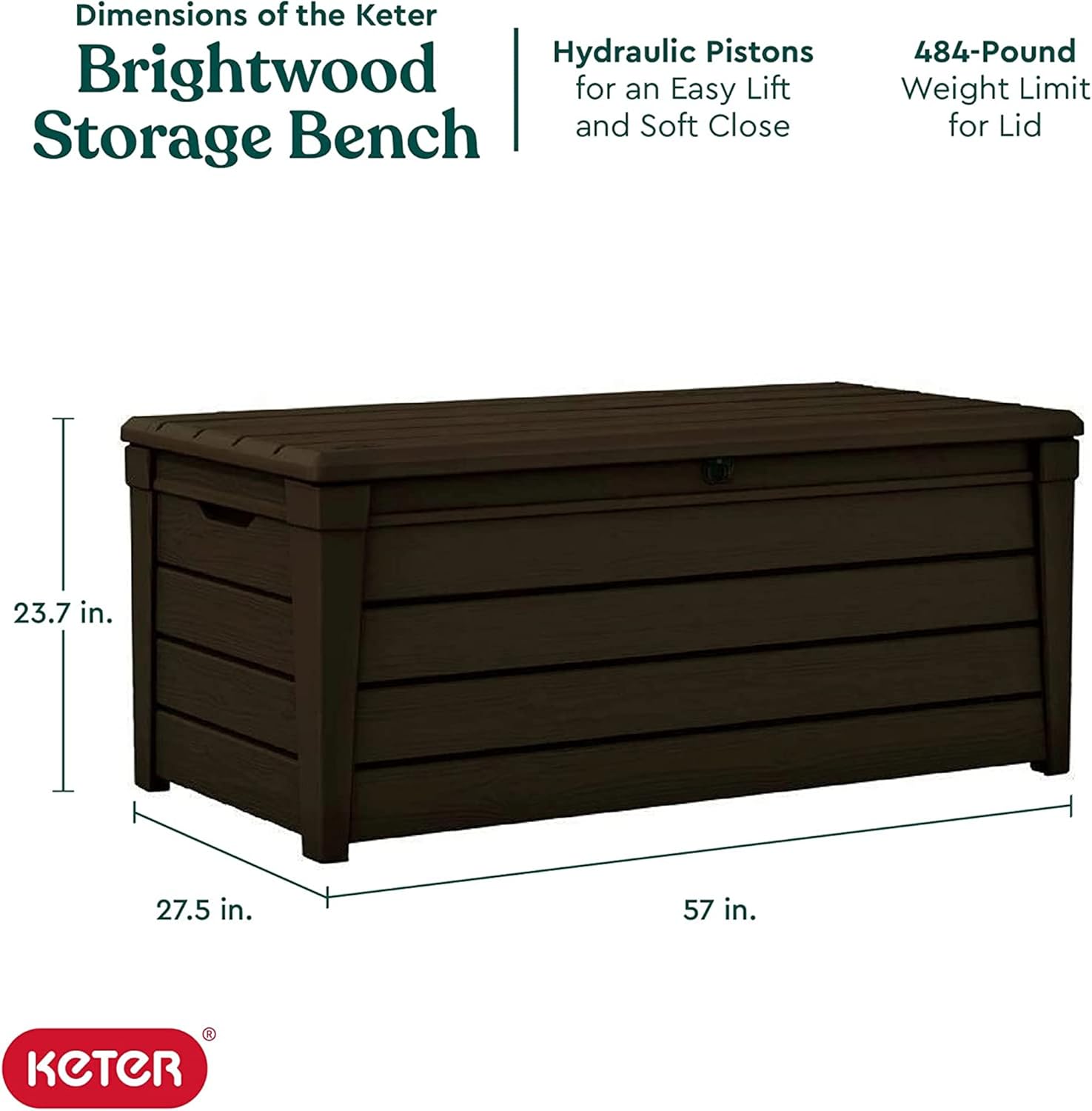 Keter 2 Pack Storage Bench, Weatherproof Resin Outdoor Backyard 120 Gallon Deck Box, Brightwood, Brown
