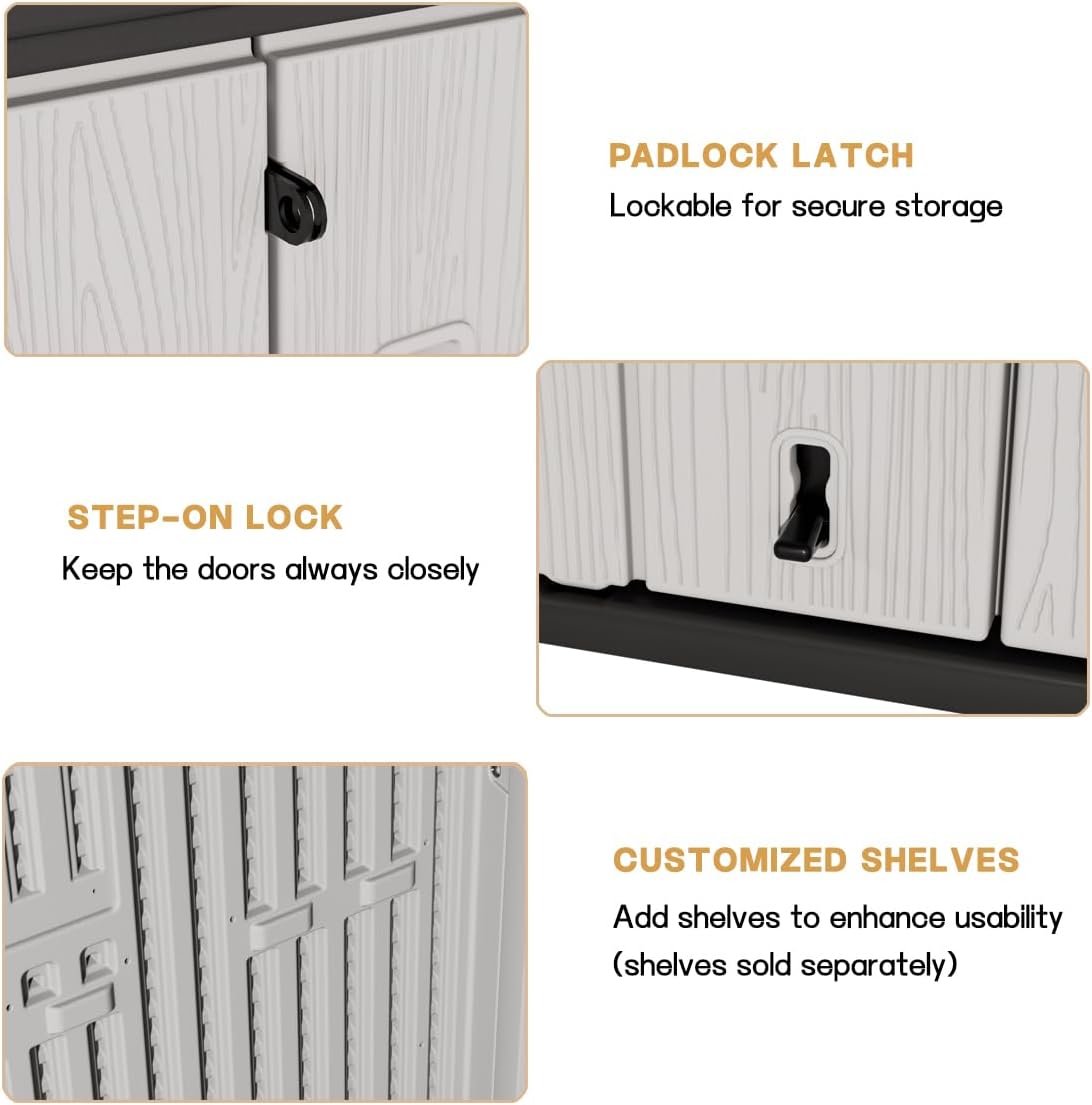 KINYING Outdoor Horizontal Storage Sheds,37 Cu.ft Outdoor Storage Cabinet Waterproof Resin Tool Storage Box for Lawn Mower,Garden Tools and Patio Furniture, Lockable (Grey)
