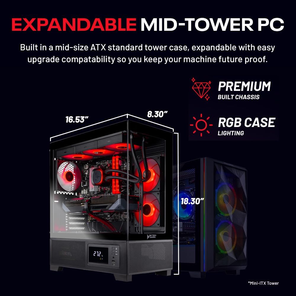 Skytech Gaming Azure 3 Plus Desktop PC, Ryzen 7 7800X3D 4.2 GHz (5GHz), NVIDIA RTX 5070 Ti 16GB, 1TB Gen4 NVMe SSD, 32GB DDR5 RAM 5600 RGB, 850W Gold ATX 3 PSU, 360mm ARGB AIO, Wi-Fi, Win 11