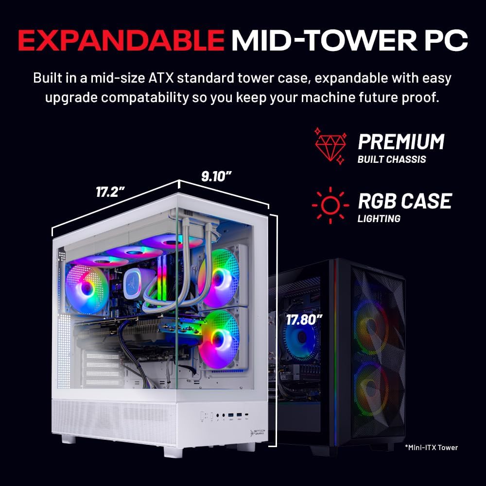 Skytech Gaming Azure 3 Desktop PC, Ryzen 7 9800X3D 4.7 GHz (5.2 GHz), NVIDIA RTX 5080 16GB, 2TB NVMe SSD, 32GB DDR5 RAM 6000 RGB, 850W Gold ATX 3 PSU, 360mm ARGB AIO, Wi-Fi, Win 11