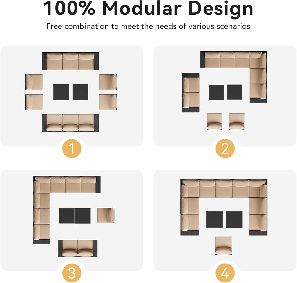 Aoxun Patio Furniture Set, 12 Pcs Outdoor Patio Furniture Sets with 4 in Thicken Cushion and Coffee Table, Widen Armrests Wicker Outdoor Sectional for Backyard and Garden, Beige