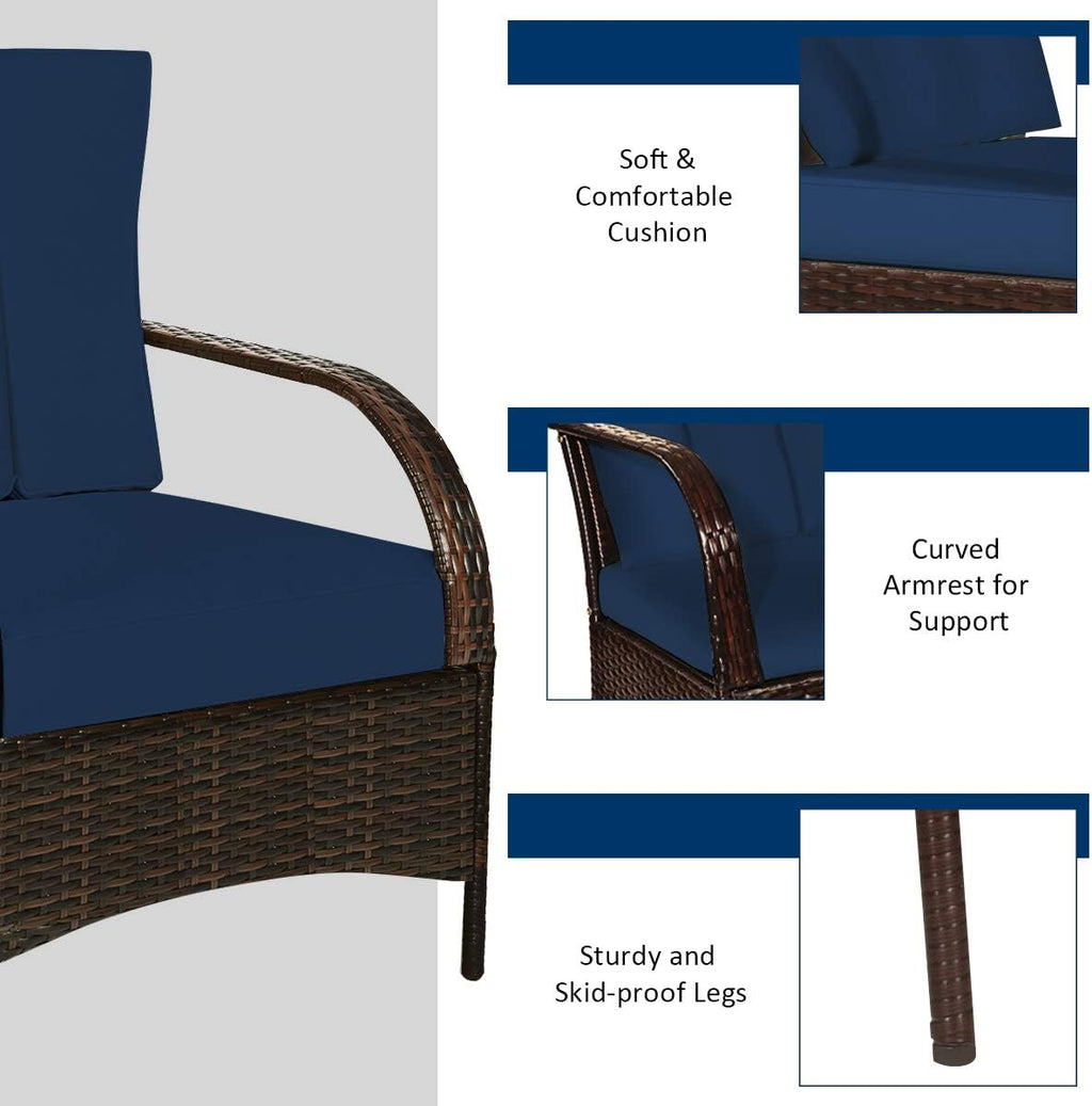 Tangkula 3 Piece Patio Furniture Set, 2 Wicker Chairs with Glass Top Coffee Table, Outdoor Garden Porch Poolside Furniture Set for 2, Rattan Conversation Set