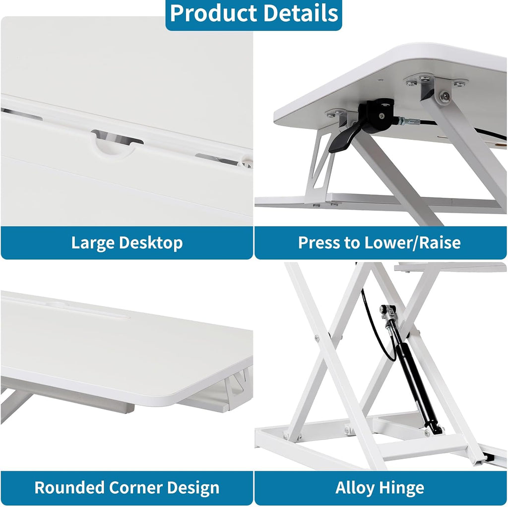 Standing Desk Converter, Height Adjustable Sit to Stand Riser, Dual Monitor and Laptop Workstation with Wide Keyboard Tray, Desk Lifter for Home Office