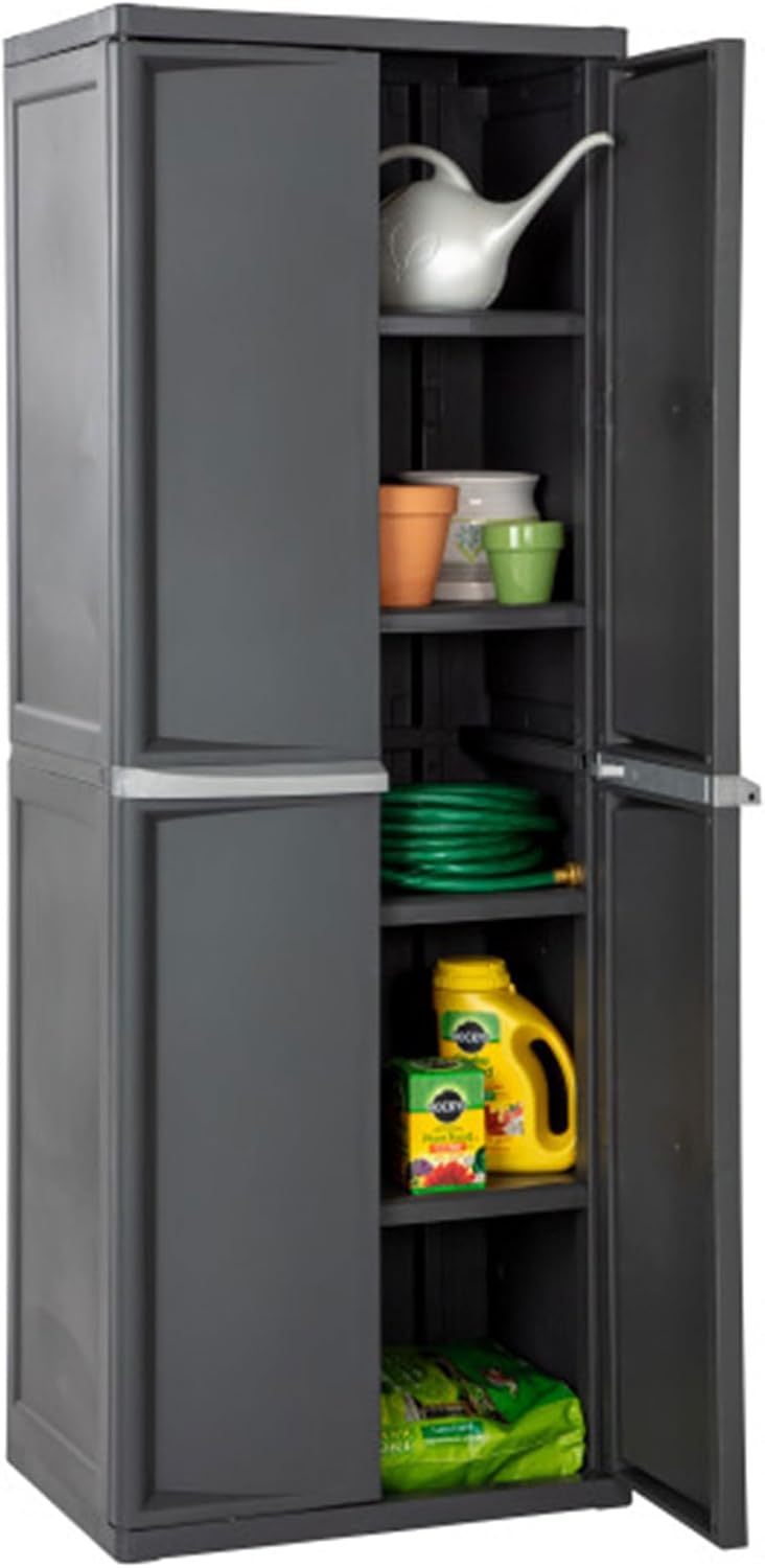 Sterilite 2-Pack 4 Shelf Cabinet, Lockable Utility Storage w/Adjustable Shelves, Gray - Plastic Shelving Unit for Organizing Garage, Pantry, Basement, Laundry Room or Mudroom