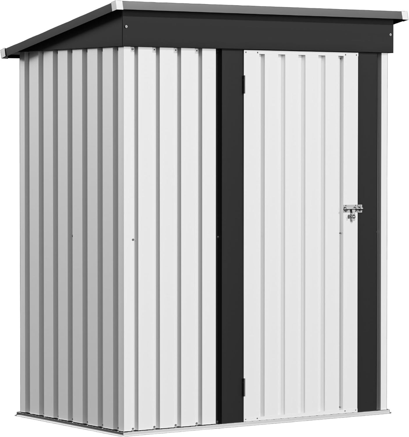 Patiolife 5x3 FT Outdoor Storage Shed, Metal Shed with Lockable Door & Sloping Roof, Steel Tool Shed for Backyard Patio Lawn, White