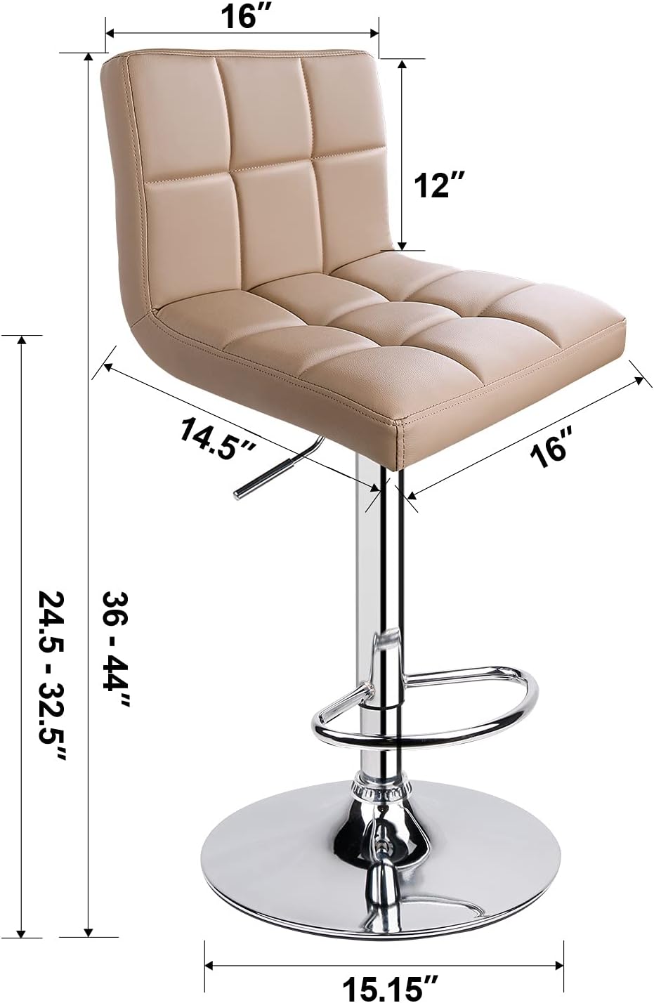 Leopard Bar Stools, Modern PU Leather Adjustable Swivel Bar Stool with Back, Set of 2 (Khaki)