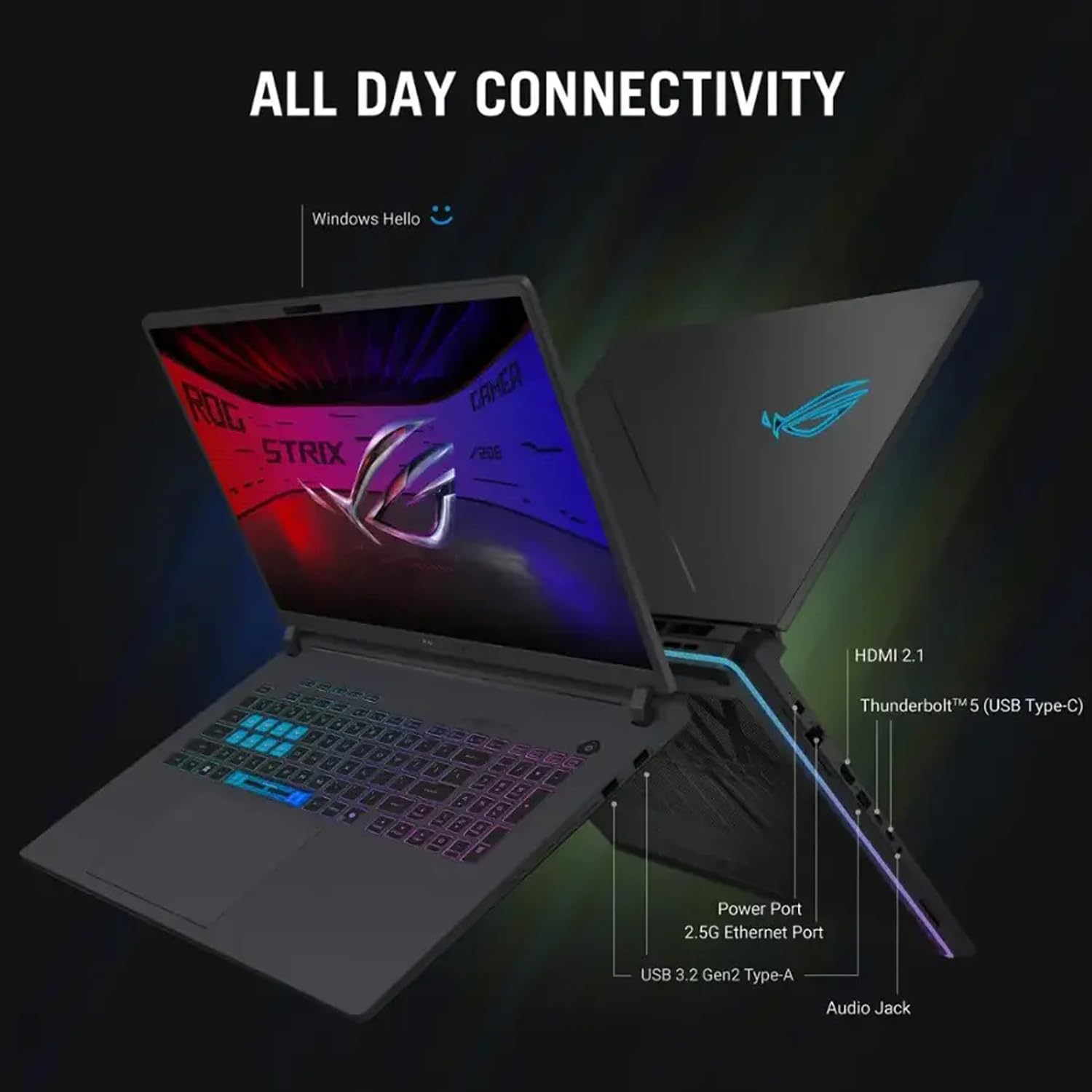 ASUS ROG Strix G18 Gaming Laptop, Intel 24-Core Ultra 9 275HX, NVIDIA GeForce RTX 5080, 18' 2.5K 240Hz ROG Display, 32 GB DDR5 RAM, 2 TB SSD, Backlit, Microsoft Office Lifetime License, Windows 11 Pro