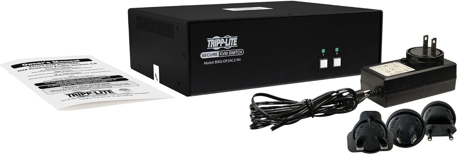 Tripp Lite Secure KVM Switch 2-Port Dual-Head DisplayPort, US Government NIAP-Certified PP4.0 Security, Common Access Card (CAC) Port, 4K @ 30Hz Video, TAA Compliant, 3-Year Warranty (B002-DP2AC2-N4)