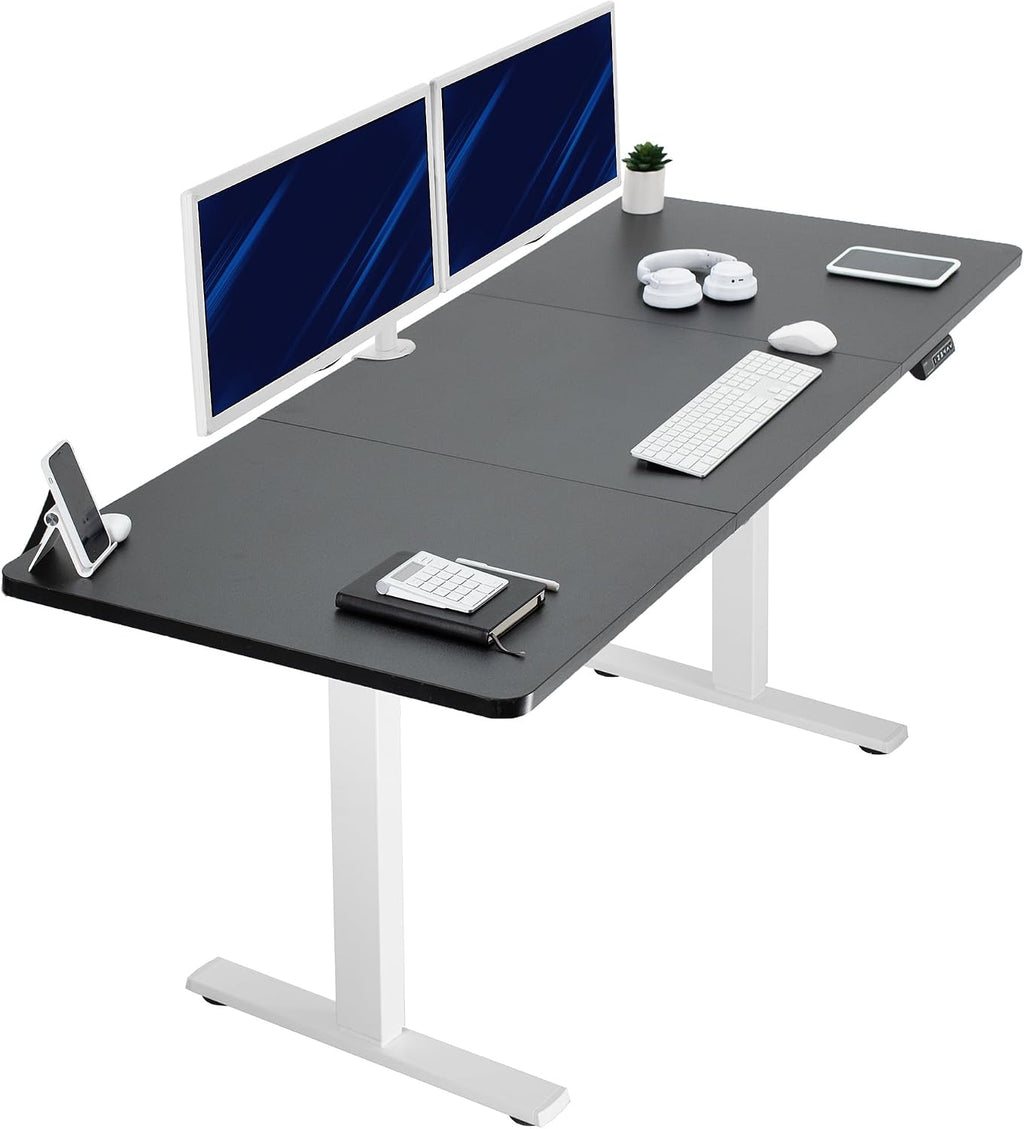 VIVO Electric 71 x 30 in Standing Desk, Memory Height Adjustment, 1B Series, Holds 220 lbs, Black Top White Frame, DESK-KIT-1W7B