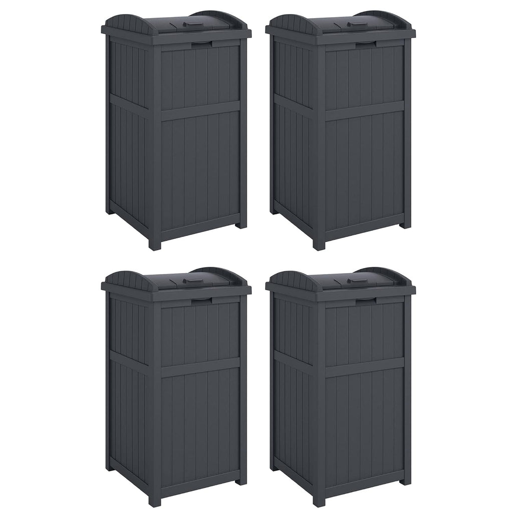 Suncast 4 Pack Outdoor Waste Bin Trash Hideaway Container with Latching Lid, 33 Gallon Capacity