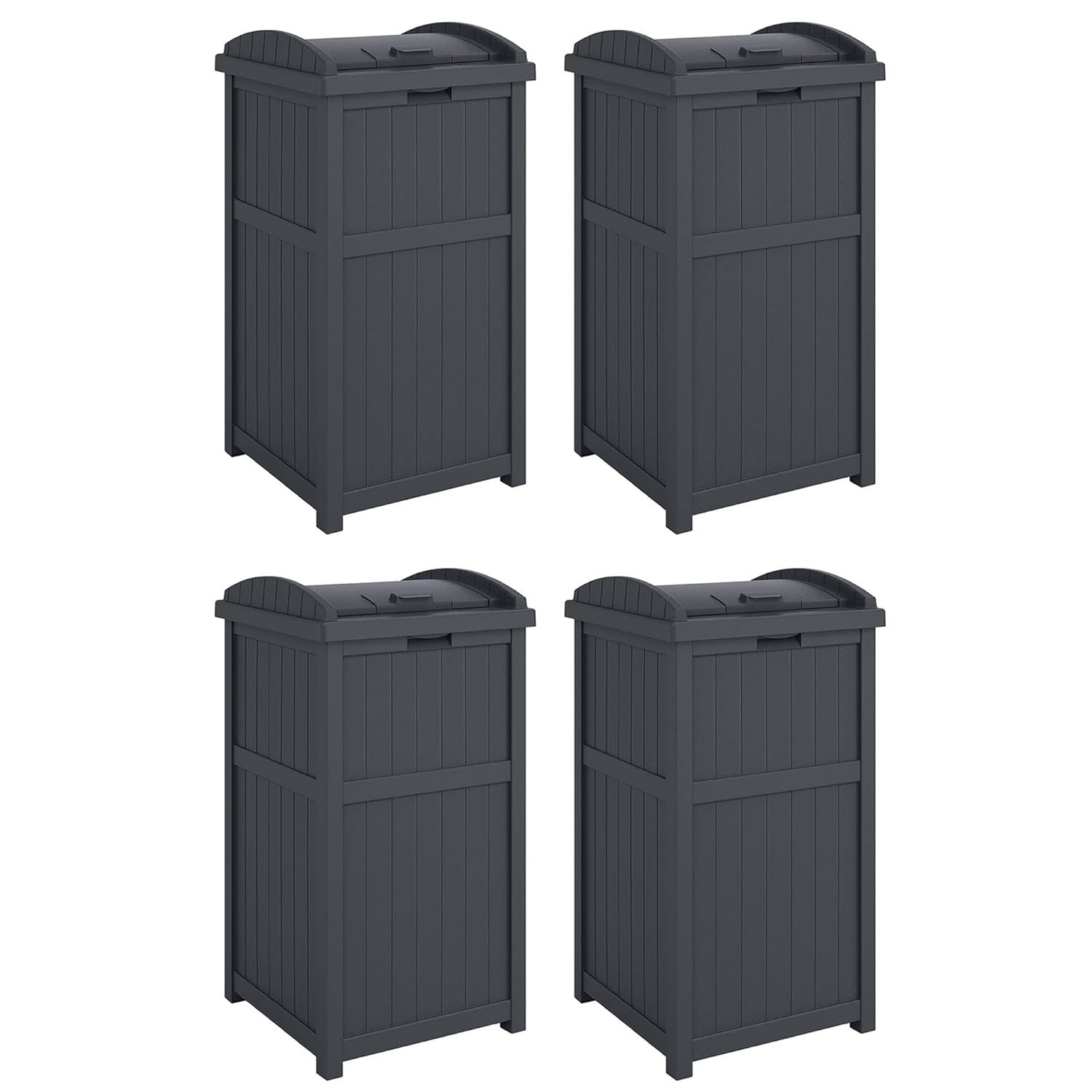 Suncast 4 Pack Outdoor Waste Bin Trash Hideaway Container with Latching Lid, 33 Gallon Capacity