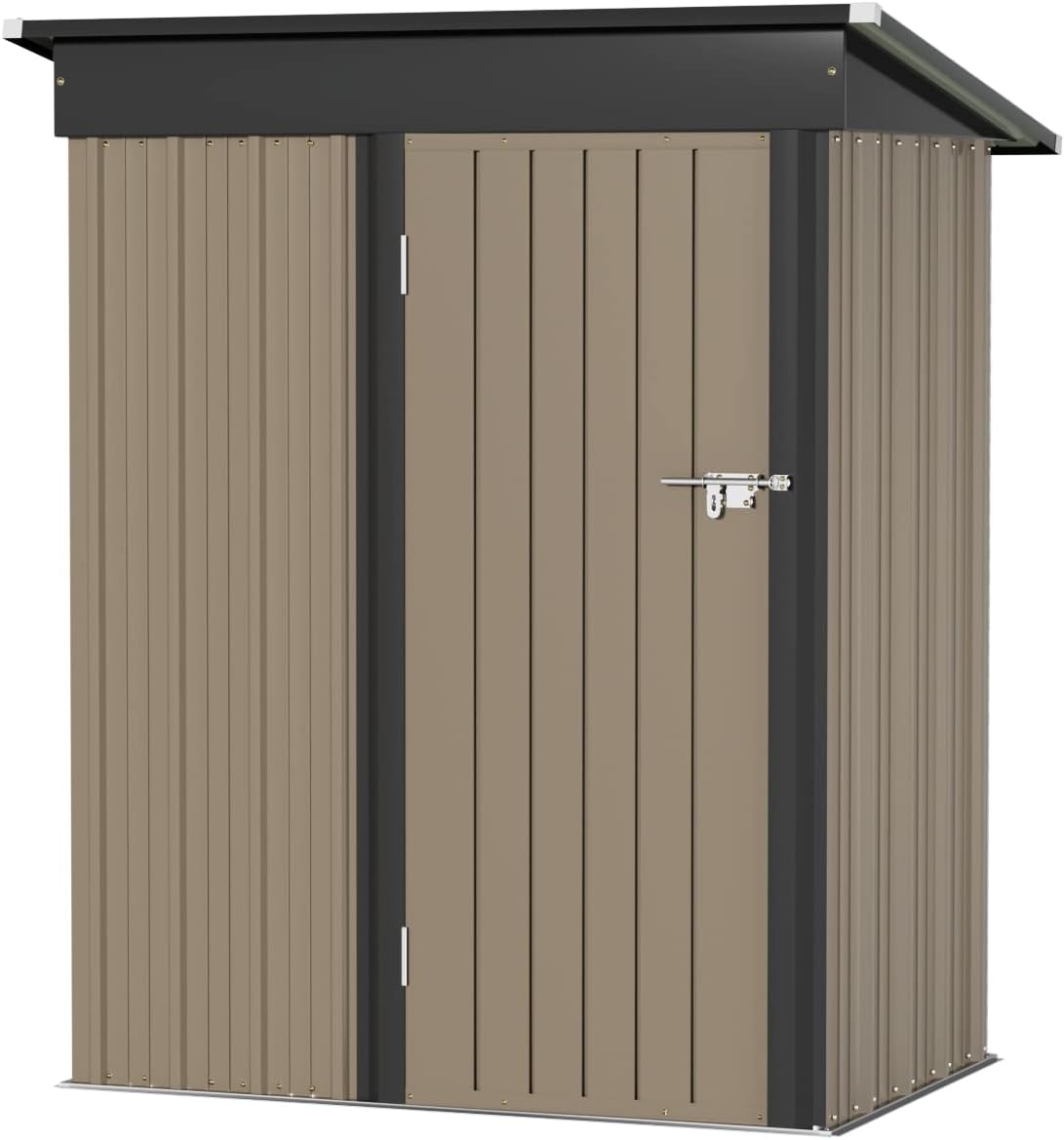 Greesum Metal Outdoor Storage Shed 5FT x 3FT, Steel Utility Tool Shed Storage House with Door & Lock, Metal Sheds Outdoor Storage for Backyard Garden Patio Lawn (5' x 3'), Brown