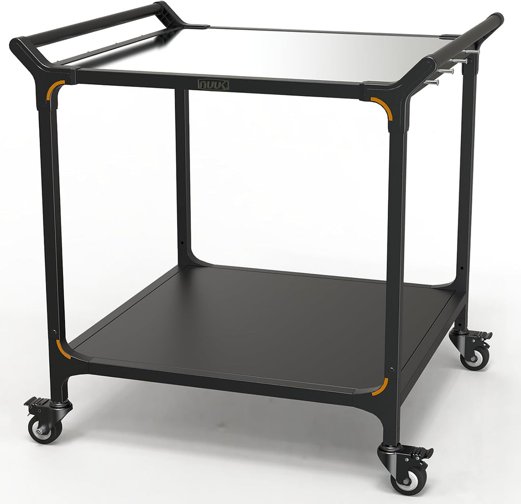 NUUK Outdoor Grill Cart on Wheel 32' x 32', Stainless Steel Pizza Oven Table with Double-Shelf, Rolling Countertop Kitchen Food Prep Cart for Backyard, Garden, Restaurant