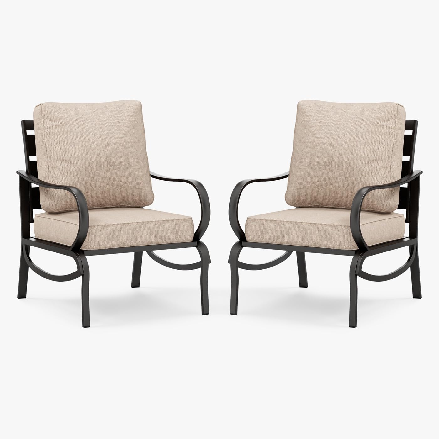 MFSTUDIO Metal Patio Conversation Sets, Outdoor Furniture Sofas Set of 2, 2 Pieces Durable Steel Frame Patio Chairs with 5.8' Beige Cushions for Patio Garden Backyard Balcony