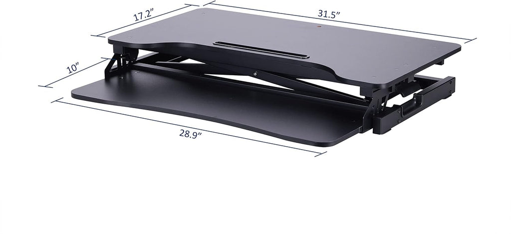 Rocelco Standing Desk Converter 31.5 Inch Sit Stand Up Dual Monitor Tabletop Riser with Tablet Mount, Height Adjustable Home Office Workstation - Deep Keyboard Tray for Laptop Mouse - Black (R VADRB)