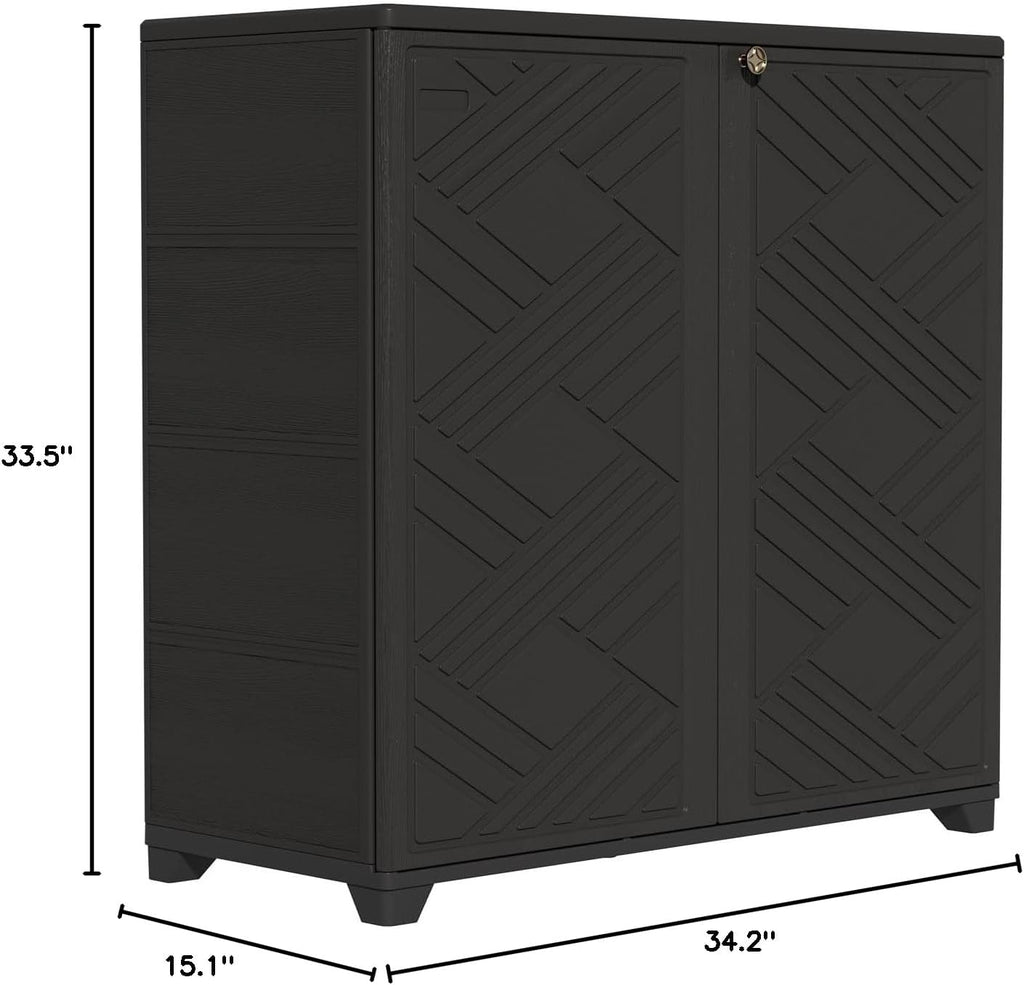 ZZM Indoor/Outdoor Storage Cabinet Waterproof, 34'x15'x34' Plastic Outdoor Storage Box for Garden Balcony Bathroom, All Weather Outdoor Storage Clearance, DIY Usage, with 2 Shelf (Black)