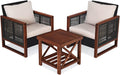 HAPPYGRILL 3 Pieces Outdoor Patio Furniture Set Wicker Chairs with Coffee Table, Balcony Porch Furniture Bistro Set with Wood Frame and Washable Cushions for Garden Poolside Backyard