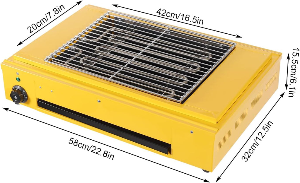 Single Head Temperature Controlled Electric Grill, Adjustable Temperature Control to 572℉, Portable Outdoor Barbecue Grill, Household And Commercial Electric Skewer Grill Yellow